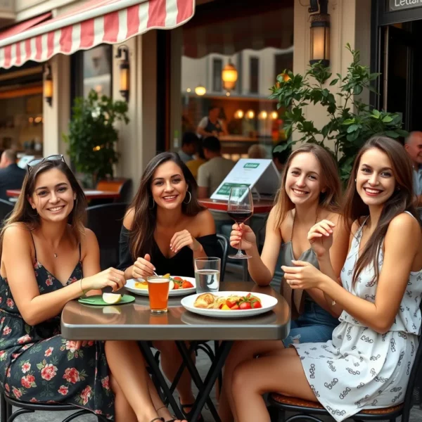 Girlfriends dining at an Italian restaurant