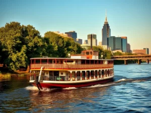 Ferry boat floating down the river in Memphis TN