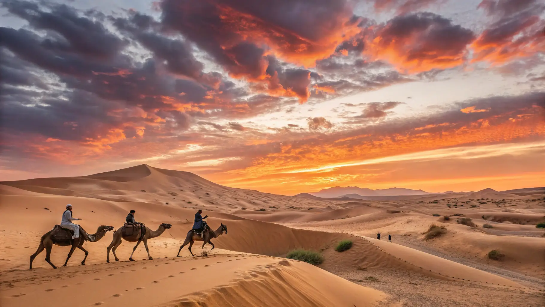 Dessert men traveling with camels Morocco