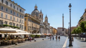 European city square on a summer day
