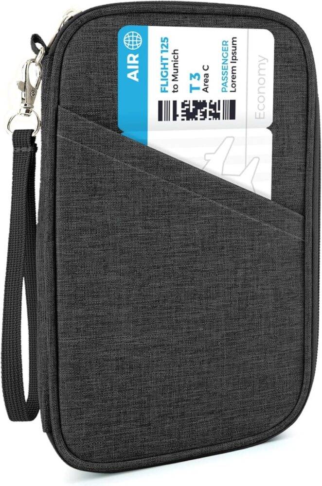 A stylish and secure travel wallet for keeping your cards, cash, and passport safe.