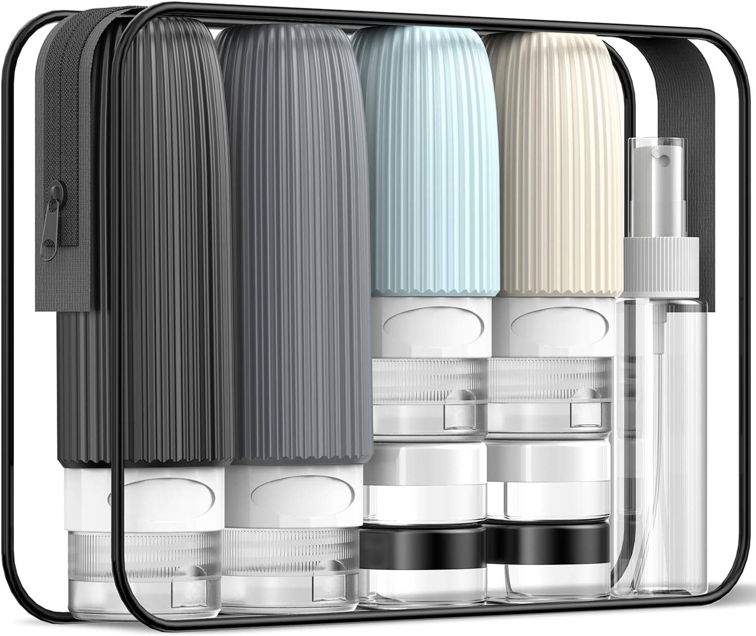 Travel bottles for toiletries in a variety of colors