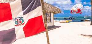 Dominican Republic flag in Punta Cana, Bavaro beach