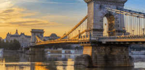 Budapest sunrise city skyline at Chain Bridge