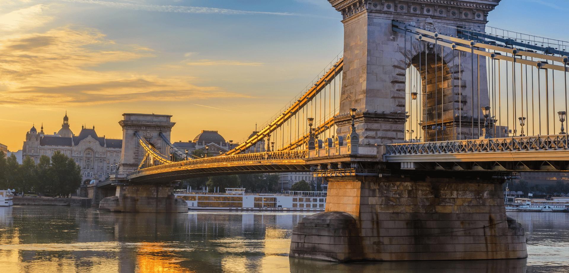 Budapest sunrise city skyline at Chain Bridge