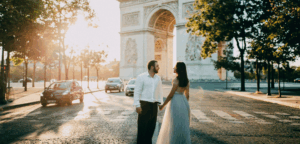 Newlyweds Standing in Paris