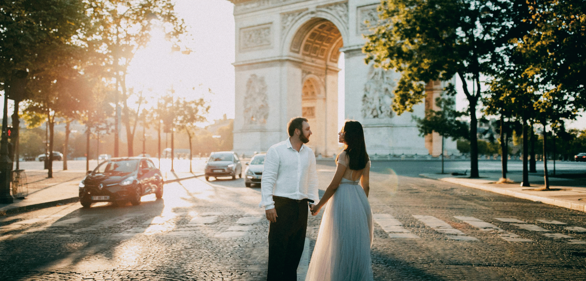 Newlyweds Standing in Paris