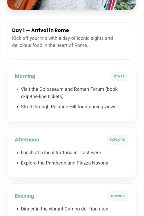 Moira sample itinerary