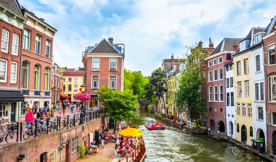 Traditional old street and buildings in Utrecht