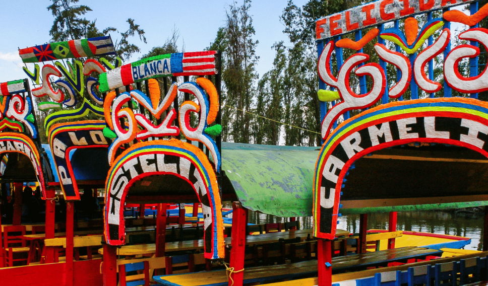 Colorful Xochimilco trajinera boats