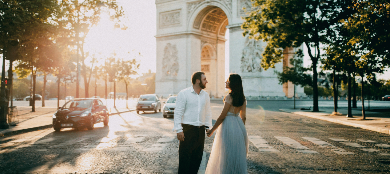 Newlyweds Standing in Paris