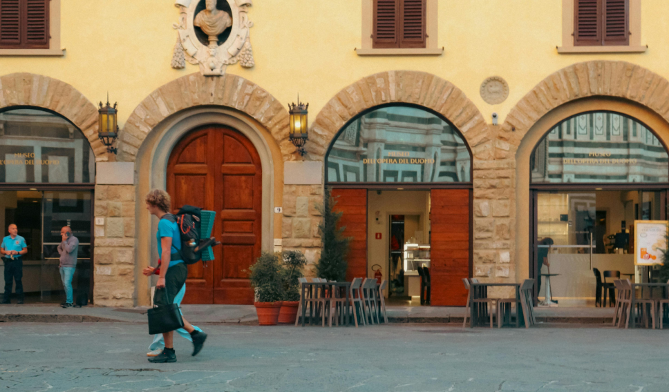 Piazza in Florence, Italy with Pedestrians