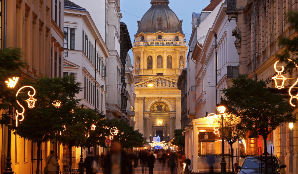 Festive street in Budapest