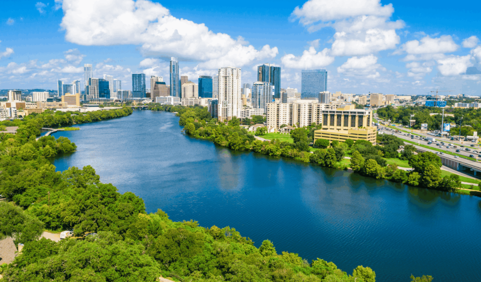 Town Lake Austin Cityscape Skyline view Getty Images