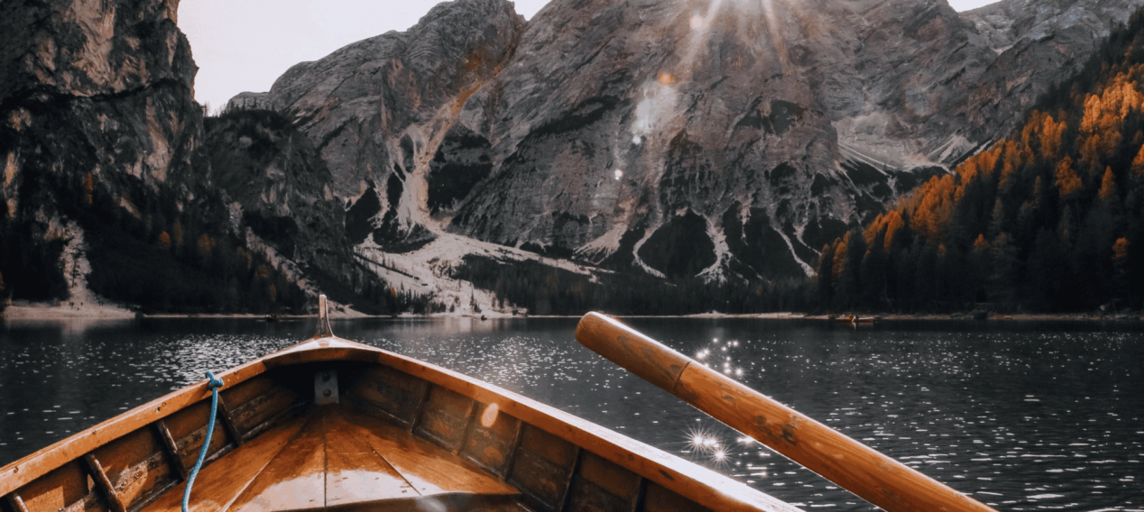 Scenic view from brown canoe