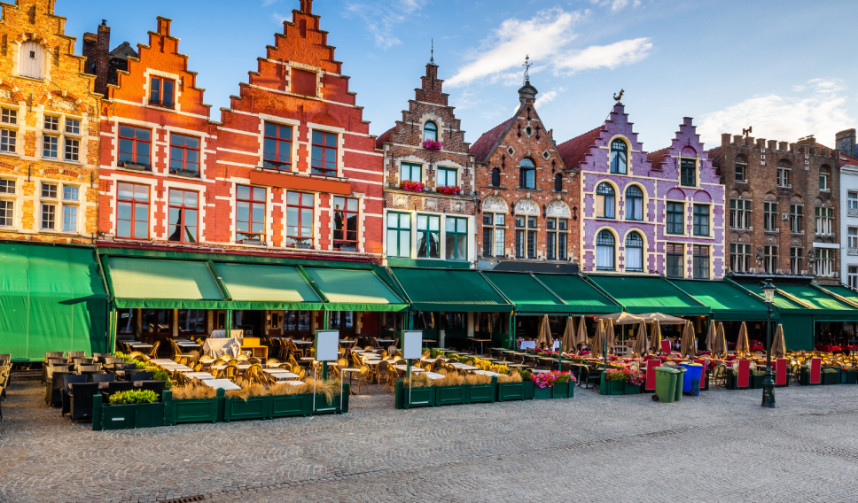 Street market area in Bruges, Belgium
