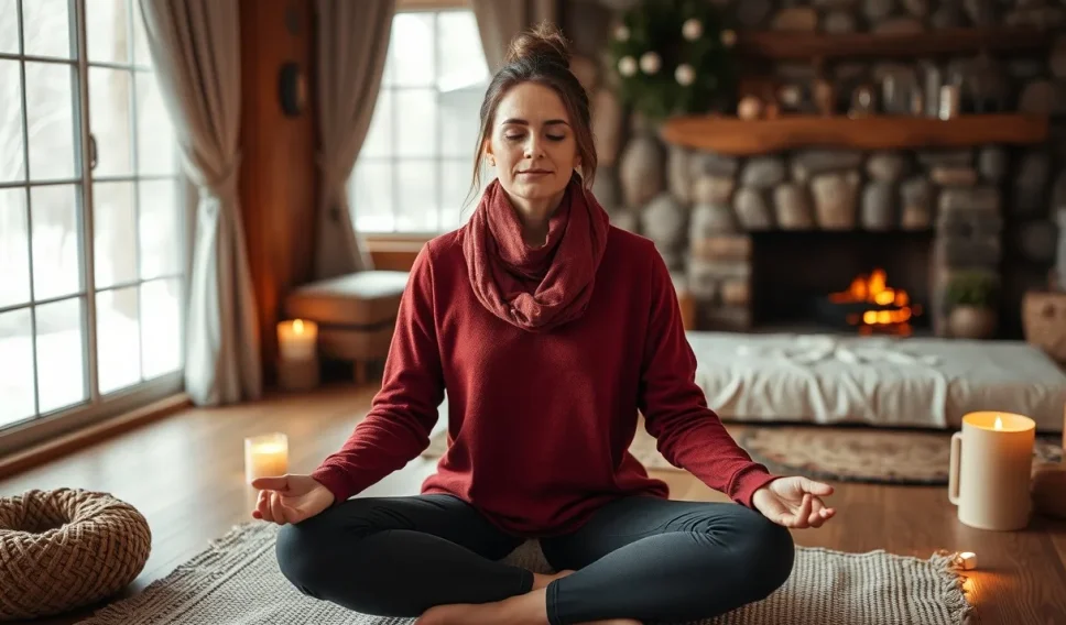 woman meditating in her living room