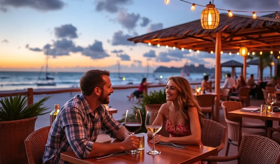 couple having a romantic dinner at an Aruba restuarant