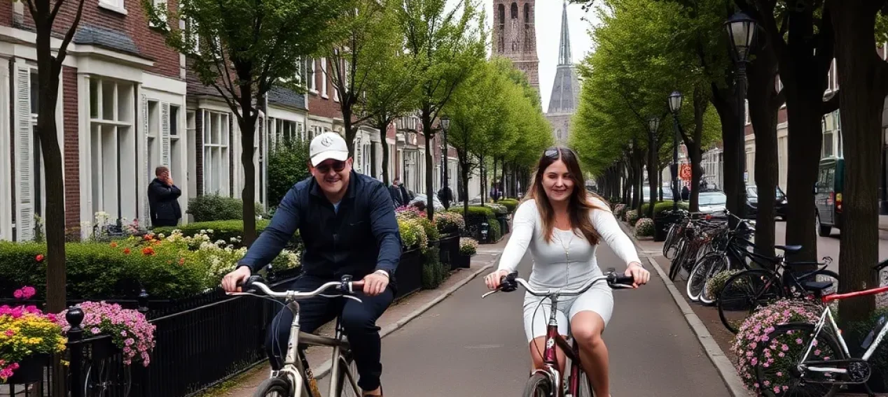 Couple biking in the Netherlands