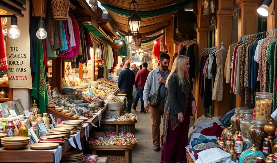 Tourists walking through a moroccan street market