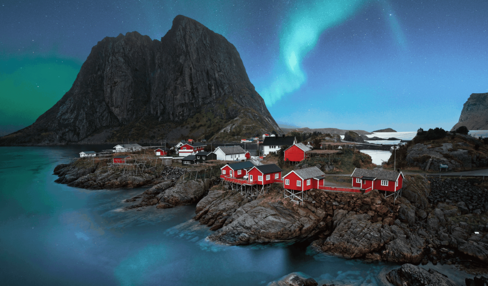 Lofoten Norway landscape with Northern Lights