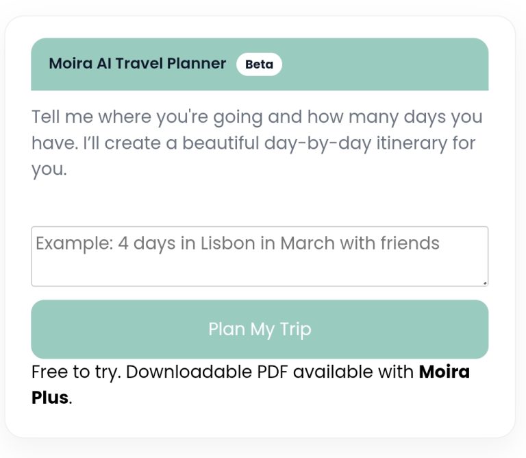 Moira Travel Chatbox Itinerary
