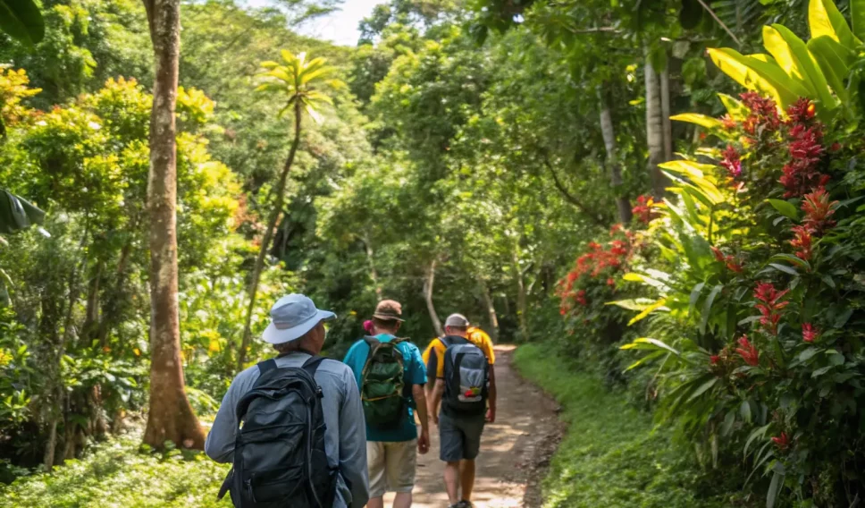 People hiking and exploring the woods
