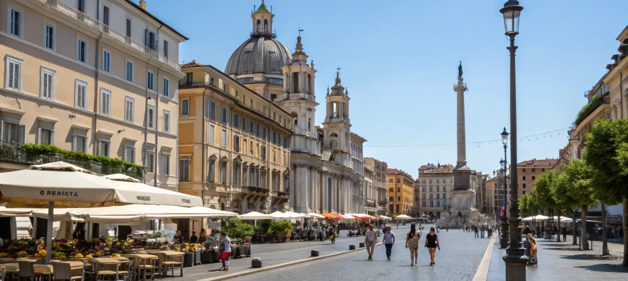 European city square on a summer day