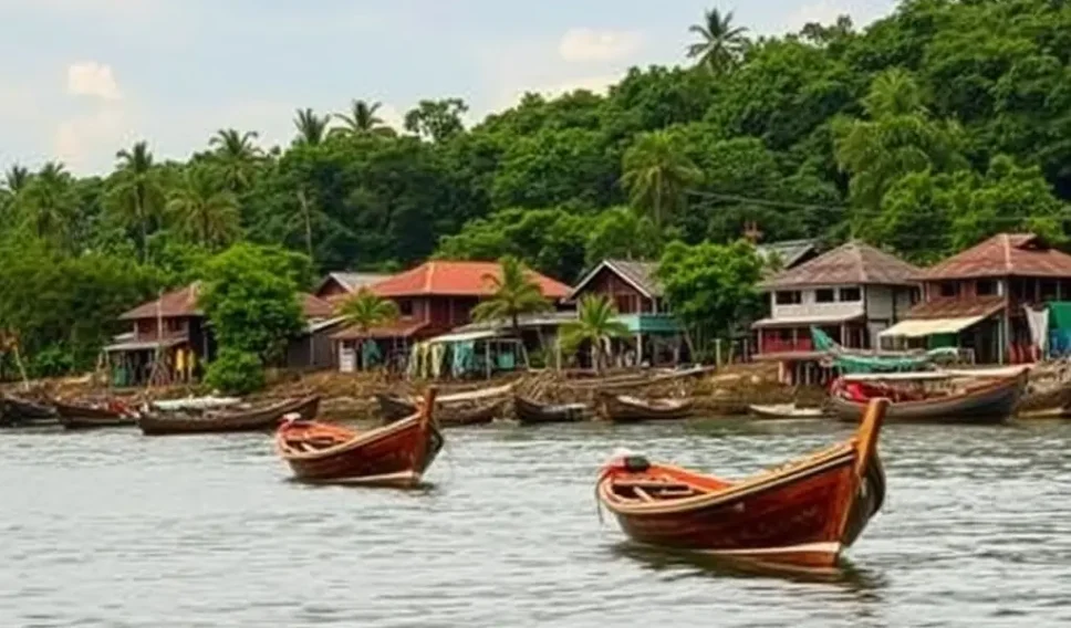 Boats floating off shore Indonesia